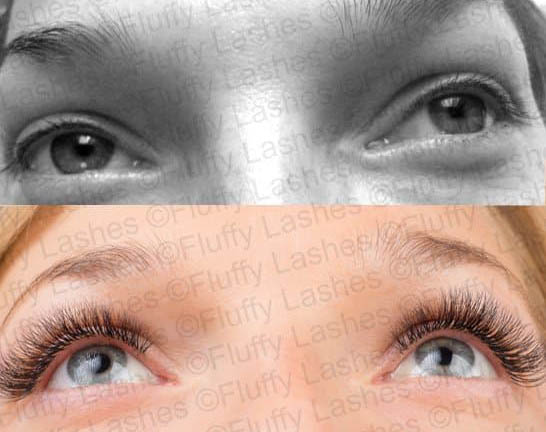 volume lashes, before and after picture